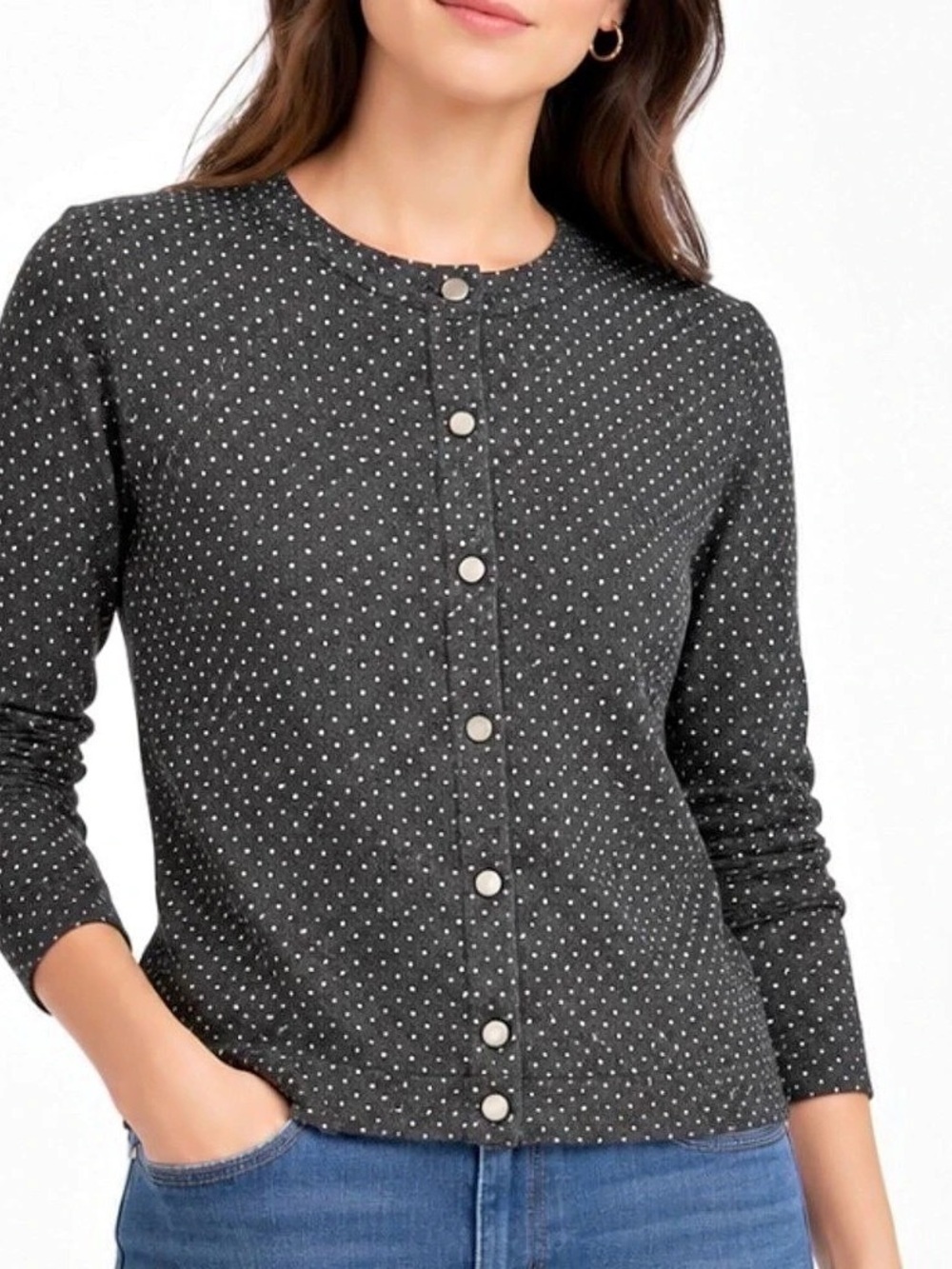 Ann Taylor Polka Dot Cardigan in Black & White Size Medium